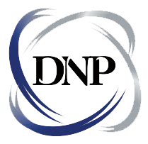 Logo featuring intertwined blue and gray swooshes encircling the letters "DNP," symbolizing excellence and innovation in nursing programs.